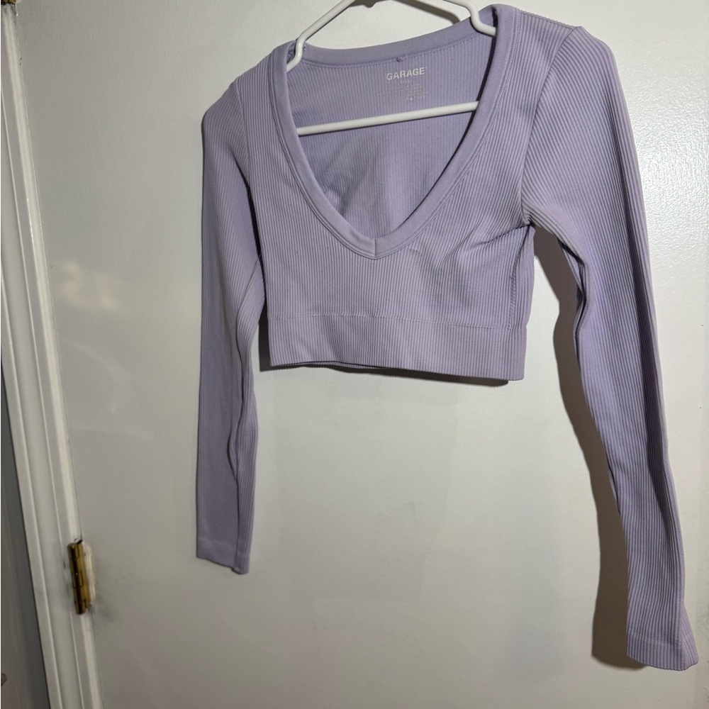 Garage Purple Long Sleeve Fitted Crop Blouse